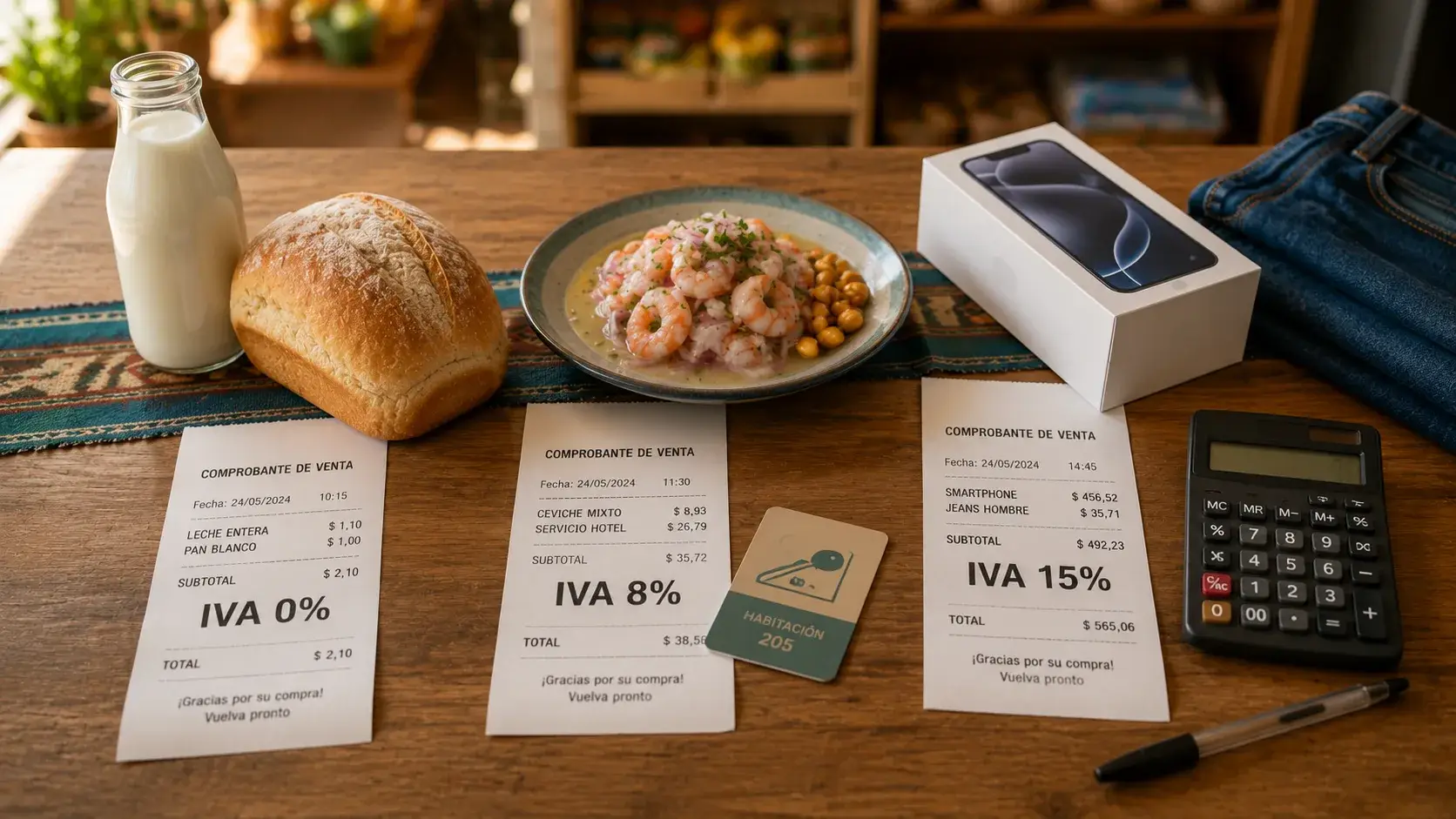 Calculadora de IVA del Ecuador con tarifas 0%, 5% y 15%